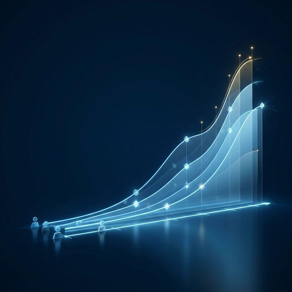 Abstract retirement savings growth curves rising from a timeline